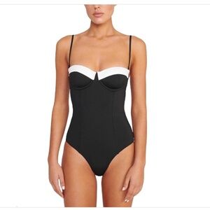 Staud Maeve One Piece Swimsuit Black/White Size M 10439